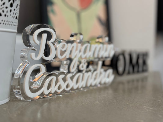 Prénom ou phrase personnalisée en acrylique épais – Décoration maison / mariage – Texte en relief – 25 cm