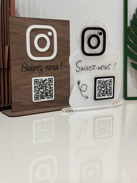Stand QR Code personnalisé – Support réseaux sociaux pour commerce – Instagram, Facebook, TikTok, Google