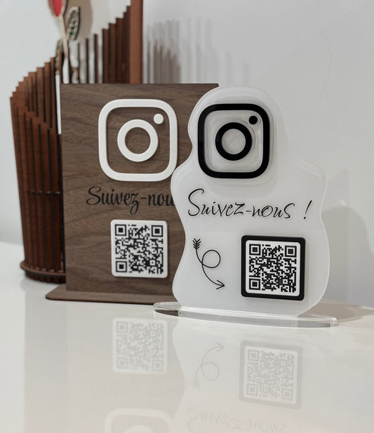 Stand QR Code personnalisé – Support réseaux sociaux pour commerce – Instagram, Facebook, TikTok, Google